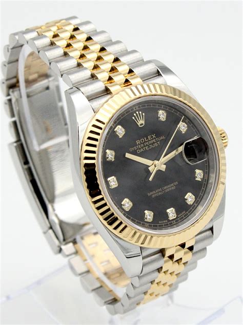 rolex datejust two tone black dial diamond|rolex datejust 41 reference 126300.